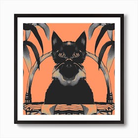 Black Kitty Cat Meow Peach Art Print