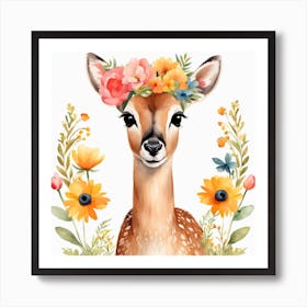 Floral Baby Antelope Nursery Illustration (53) Art Print