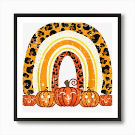 Leopard Rainbow Pumpkins Retro Halloween Costume Women Girls Art Print