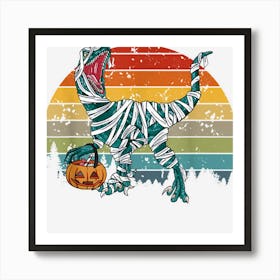 Halloween Mummy Raptor Dinosaur Costume Pumpkin Vintage Art Print