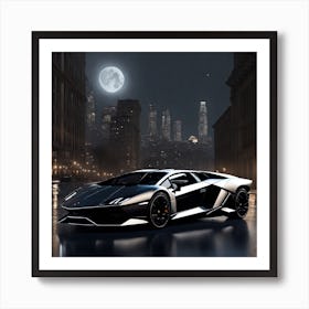 2024 Lamborghini Avendor Black And Gray With A Nighttime Downtown Background And Moonlight Landsca Art Print