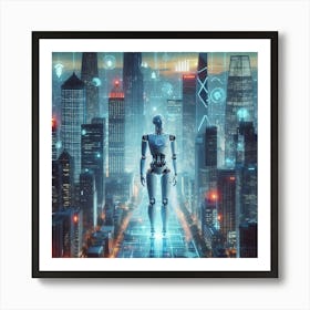 Futuristic Robot In The City Art Print