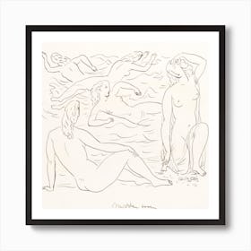 Nude Women Swimming On The Beach, Leo Gestel Square Art Print