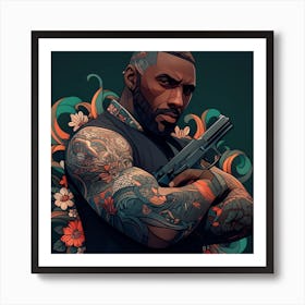 Hunzinator Idris Elba With Tattoos Art Print