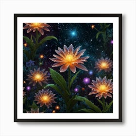 Flowers In The Night Sky 2 Art Print