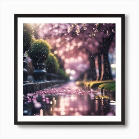 Watery Pavement of Fallen Cherry Blossoms Art Print