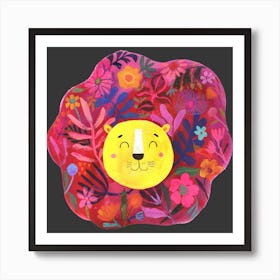 Roar Little Lion Floral Mane Square Art Print