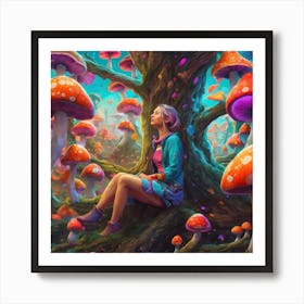 Girl with Psychedelic Mushrooms Art Print