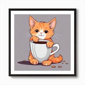 Cute Orange Kitten Loves Coffee Square Composition 19 Art Print