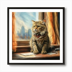 Cat Sitting By The Window Art Print