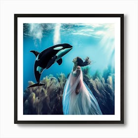 "Woman with Fish Underwater" Art Print