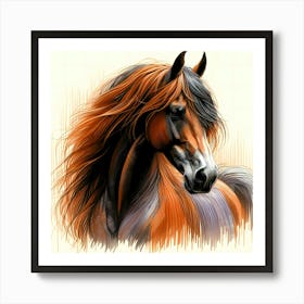 Brown Horse Portrait Color Drawing Art Print