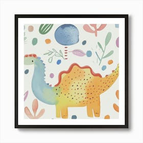 Cute Muted Pastels Pattern Dinosaur 3 Art Print