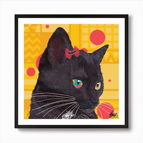 Billi Black Cat Square Art Print