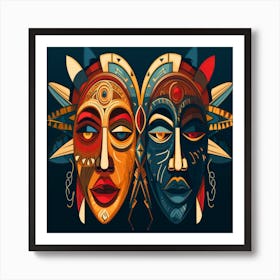 Stunning Illustrated Rendering of Twin Avatars Art Print