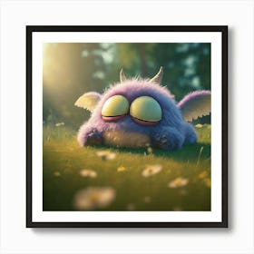 Purple Monster Sleeping in The Grass Art Print