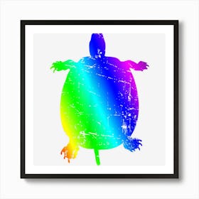 Retro Rainbow Turtle Silhouette Art Print