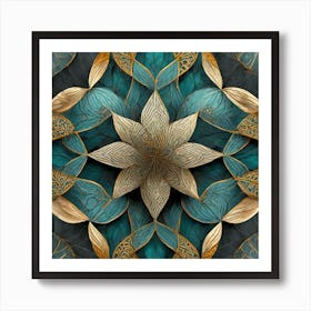 Firefly Beautiful Modern Detailed Floral Indian Mosaic Mandala Pattern In Gray, Teal, Marine Blue, S (3) Poster