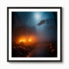 Fog Holiday Greeting Scarey Evil Dark Ominous Leaf Stripes Haunting Wood Carving Flames (22) Art Print