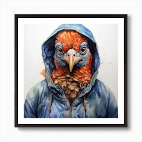 Watercolour Cartoon Pheasant In A Hoodie 3 Art Print