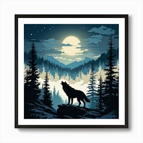 Illustration Of A Wolf Emitting A Howl In A Us Wilderness Scene Combines Elements Of Wyoming Utah (1) Art Print