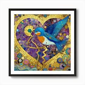 Blue Bird In A Heart Art Print