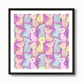 Cute Kittens On A Pink Background Art Print