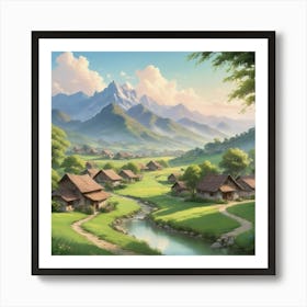 Village In The Mountains City art print Art Print