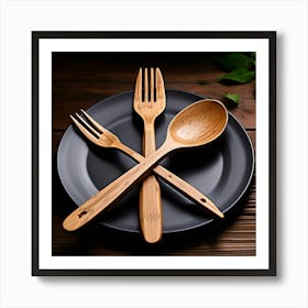 Spoon Fork Knife Utensil Dining Bamboo Ecofriendly Branding Reusable Sustainable Engravin Art Print