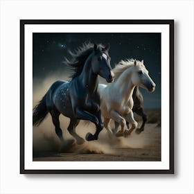 Three Horses Running At Night 1 Art Print