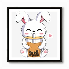 Trending Kawaii Anime Bunny Drinking Boba Bubble Tea Art Print