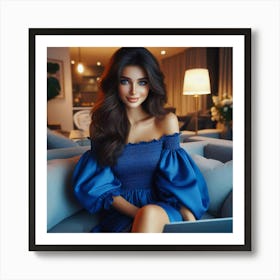 Beautiful Woman In Blue Dress 1 Art Print