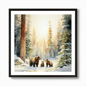 Bear Family Gathered With Cubs Nestled Against Each Other Soft White Snow Blanketing The Ground Se Art Print