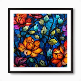 Stained Glass Roses Art Print