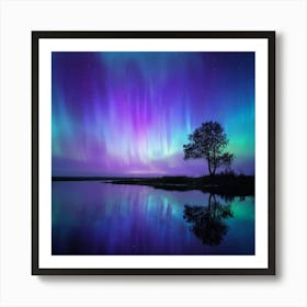 Northern Lights Over Lake Art Print