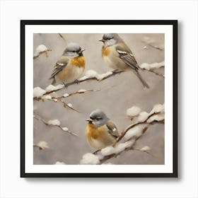 Three Birds In The Snow 2 Art Print