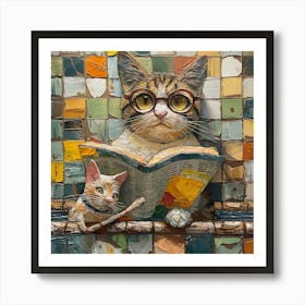 Cat Reading A Book 3 Art Print