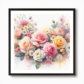 Watercolor Roses Bouquet Art Print