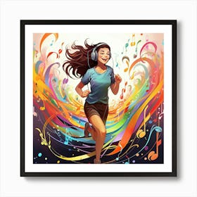 Girl Running With Music Notes Art Print