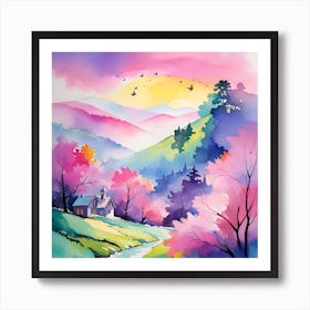 Watercolor Of A House In Spring Art Print