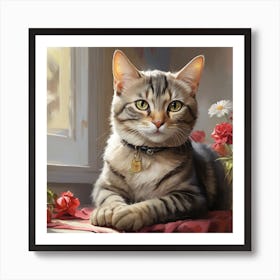 Portrait Of Domestic Shorthair Cat Art Print