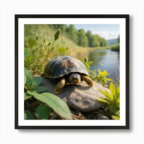 Turtle On A Rock Art Print