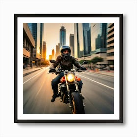 Man Riding Motorcycle In City 3 Art Print