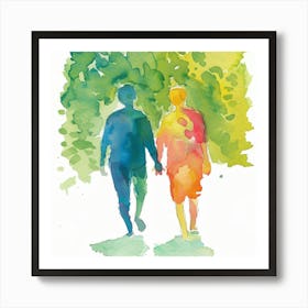 Watercolor Gay Couple Holding Hands Art Print