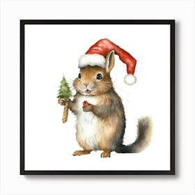 Santa Squirrel Art Print