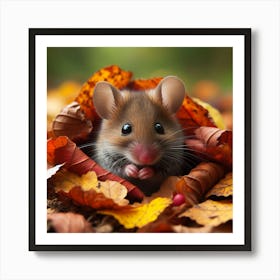 Mouse In Autumn Leaves Art Print