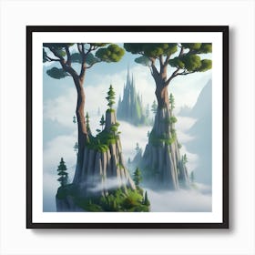 Low Poly Forest With Towering Trees And A Mysterious Fog Art Print