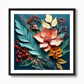 Flowers And Leaves, Design A Piece Featuring Elements Of Nature Such As Leaves And Flowers, Autumn Flowers Art Print