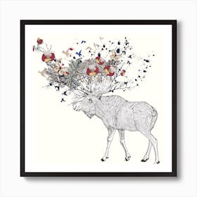 Moose With Flowers Art Print