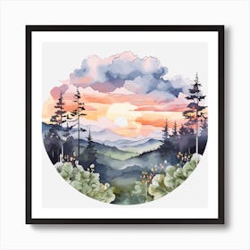 sunset floral Painting Art Print